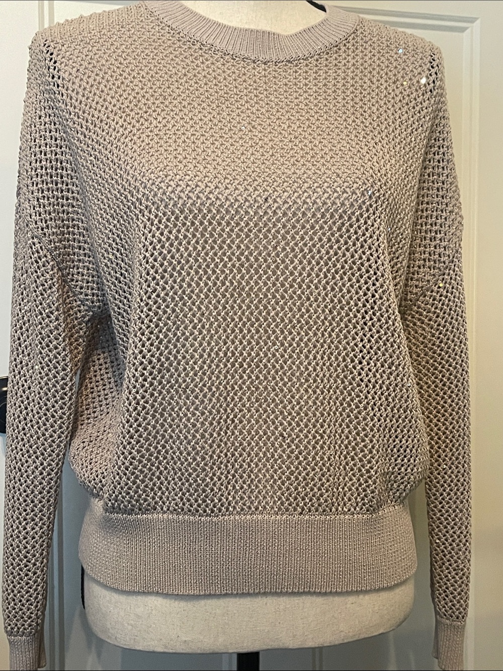 Paul Costelloe living Light Taupe Open-Knit Crewneck Sweater